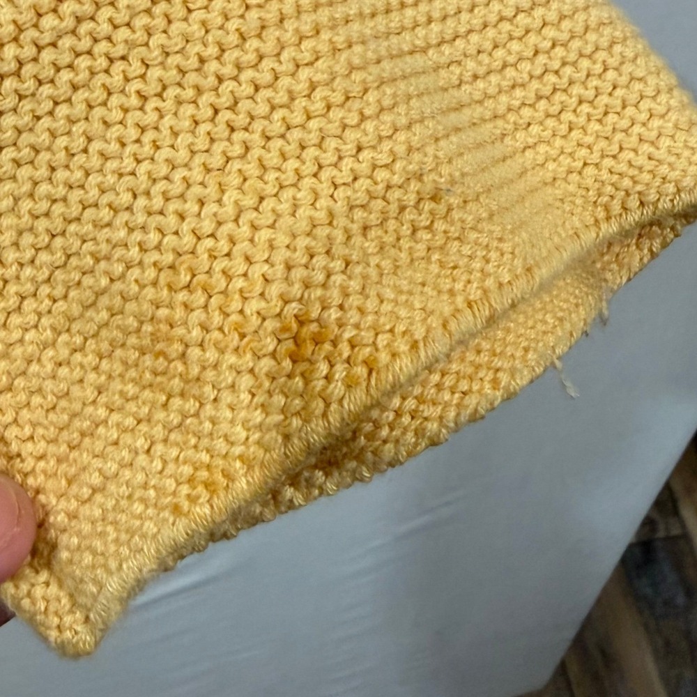 Christopher & Banks Yellow Cotton Diamond Cable Knit Cardigan Sweater Womens L - Picture 3 of 7
